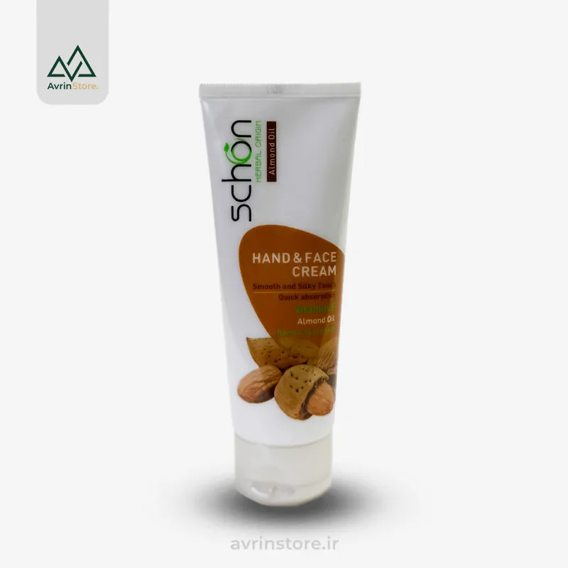 Schon-almond-Hand-And-Nail-Moisturing-Cream-75ml کرم دست و صورت تیوپی بادام شون - Image 1